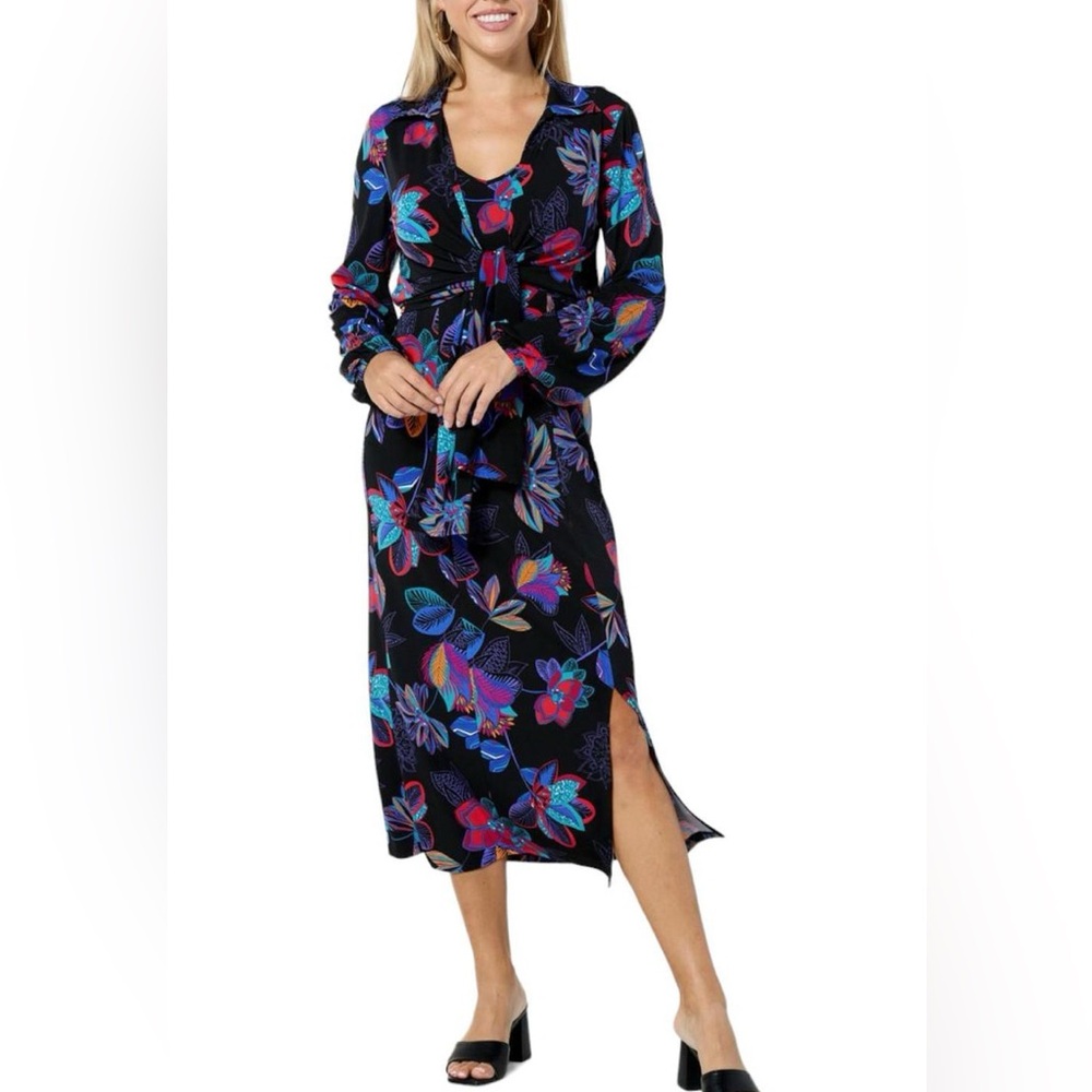 IMAN Black Dress with Vibrant Floral Design